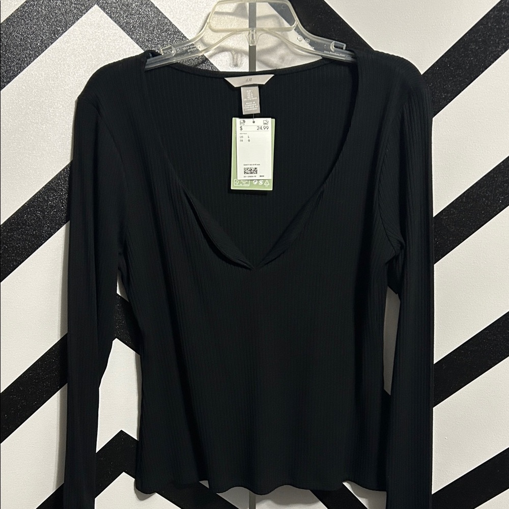 H&M Black Ribbed V-Neck Bodysuit